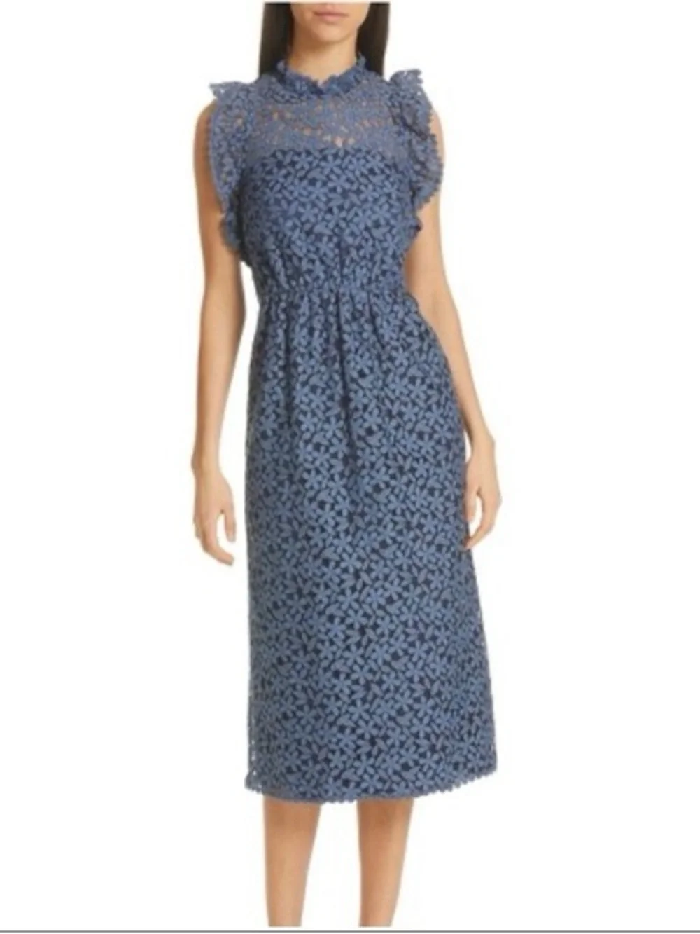 kate spade flora lace ruffle midi dress blue women’s size 00 semi formal event